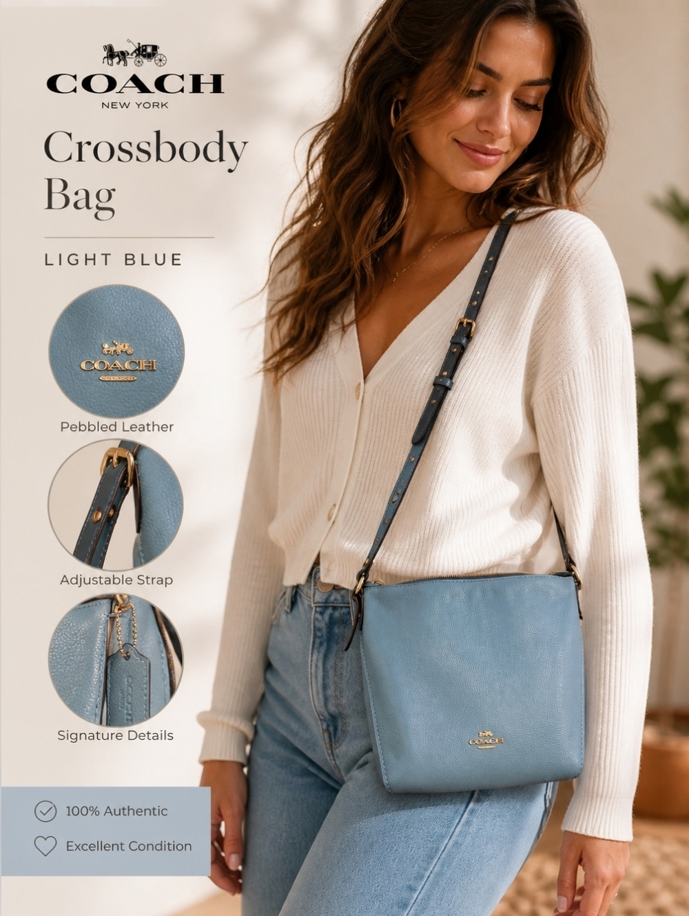 Coach Scout Hobo Bag in Steel Blue Pebbled Leather | Gold Hardware + Charm
